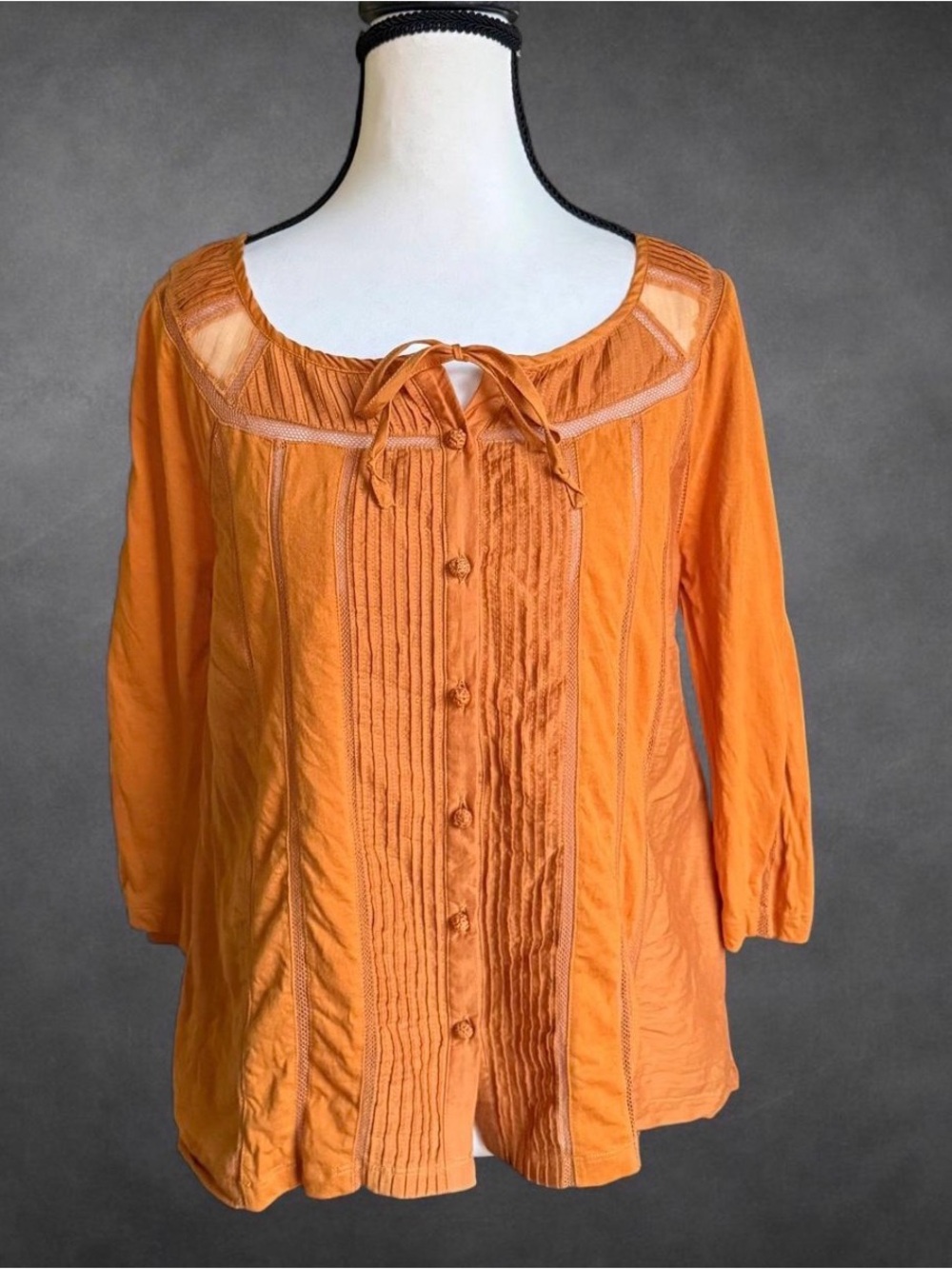Deletta Anthro Burnt Orange/Mustard Silk Blend Peasant Top - Size S